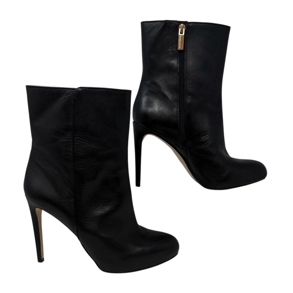 Louise Black Leather High-Heel Ankle Stiletto Boots with Side Zip Size 8.5